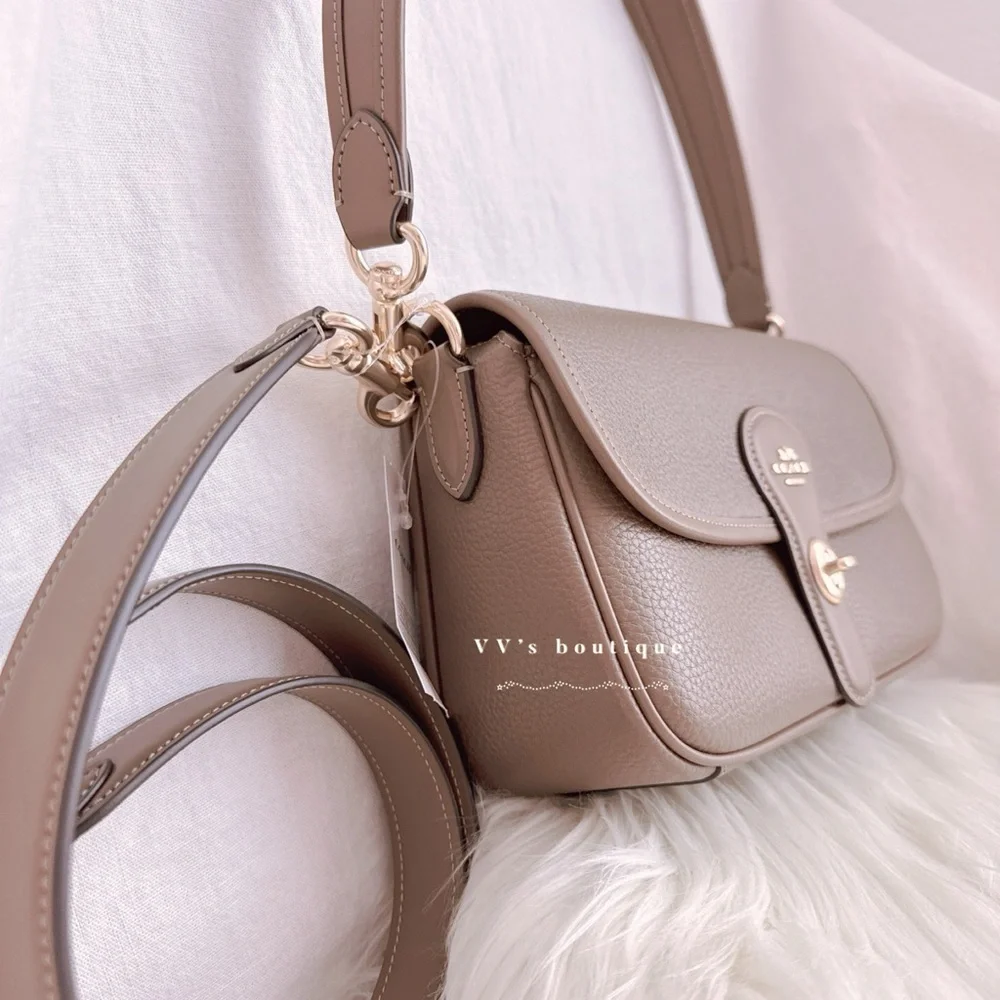 NWT Coach Hadley Shoulder Flap Turnlock Bag Crossbody Leather Dark Stone CY683 - Picture 6 of 11